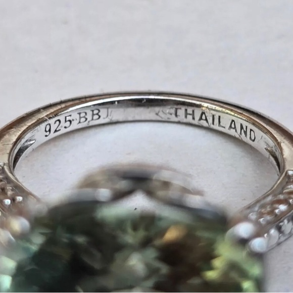 Vintage Green Amethyst Round Cut and White Quartz Sterling Silver Ring 6 - Picture 4 of 16